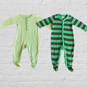 Baby Gap Green Striped Footed Onesies (lot of 2)